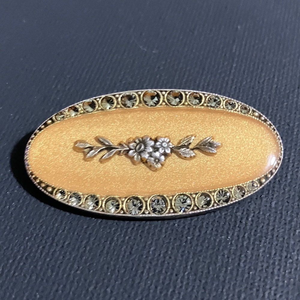 Catherine Popesco Rare Vintage Yellow Oval Signed Floral Enamel Brooch